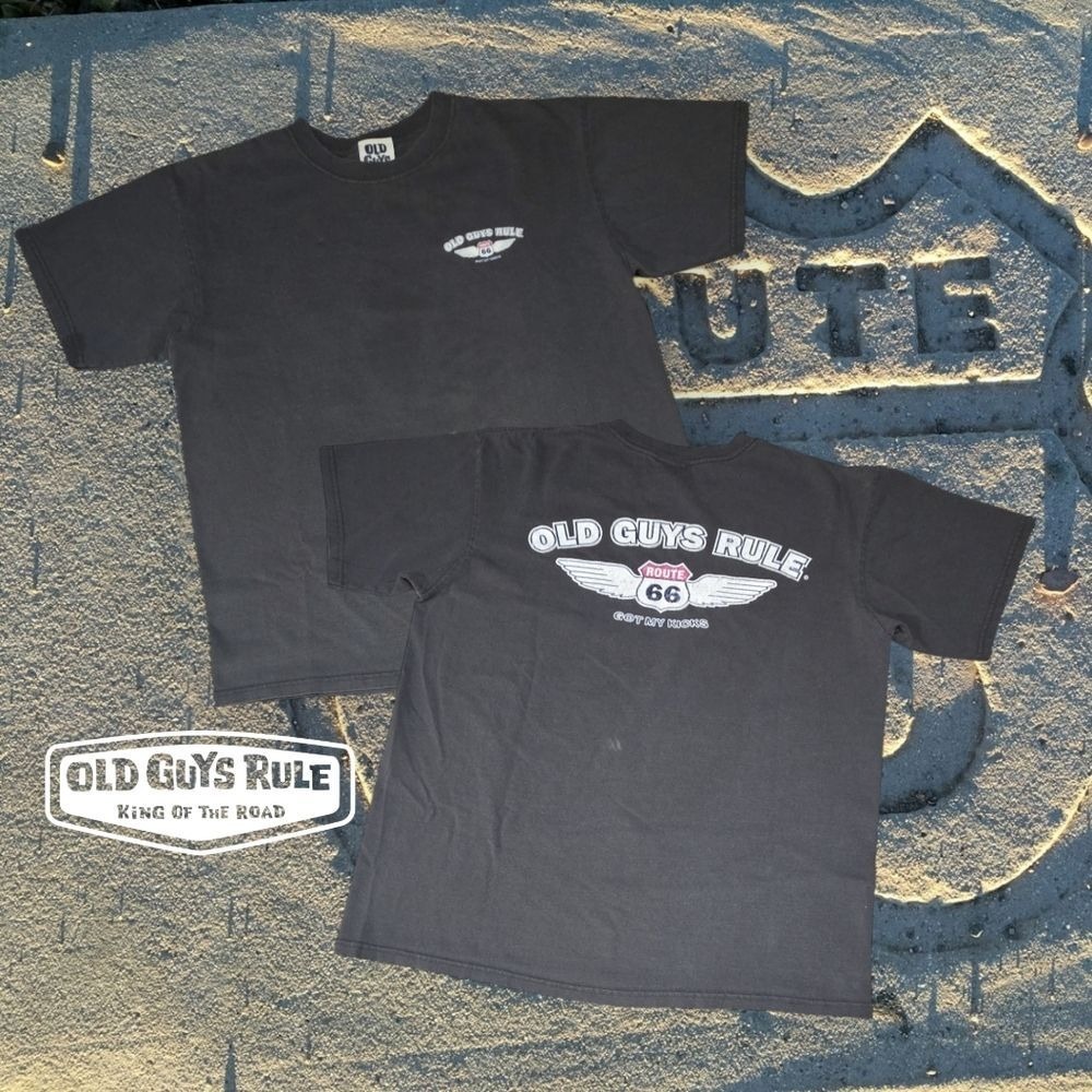 Old Guys Rule T-Shirt Mens Route 66 Got My Kicks Graphic Tee Dark Grey L FLAWS